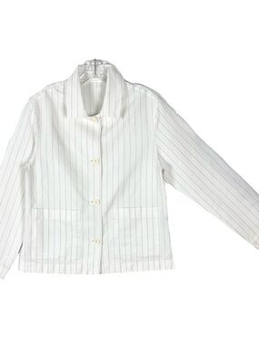 MARGARET HOWELL Jacket Women 6 White-Black ITALY Linen-Cotton Pinstripe Long-Slv
